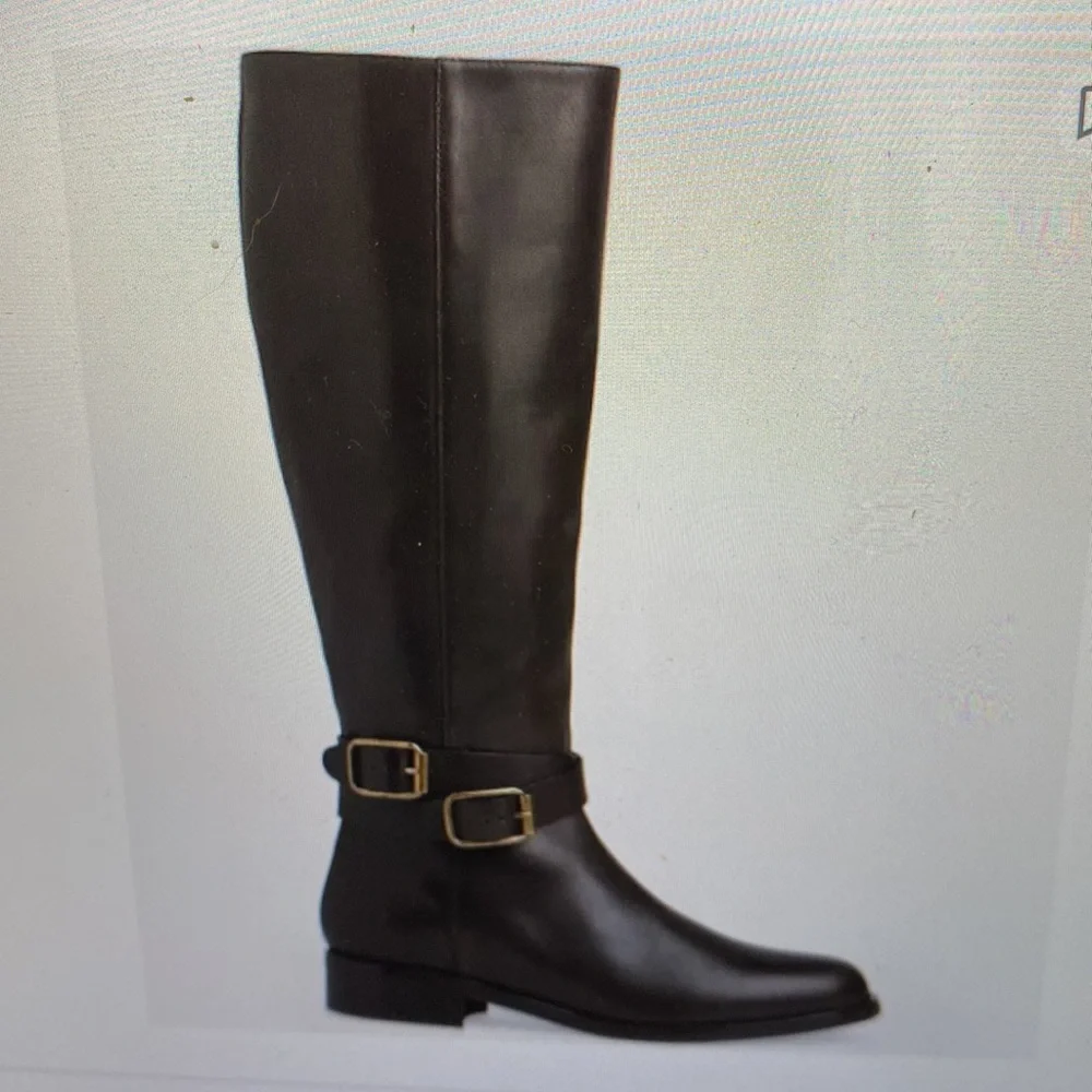 NWT L.K. Bennett Brogan dark brown leather tall equestrian  riding boots Sz 38